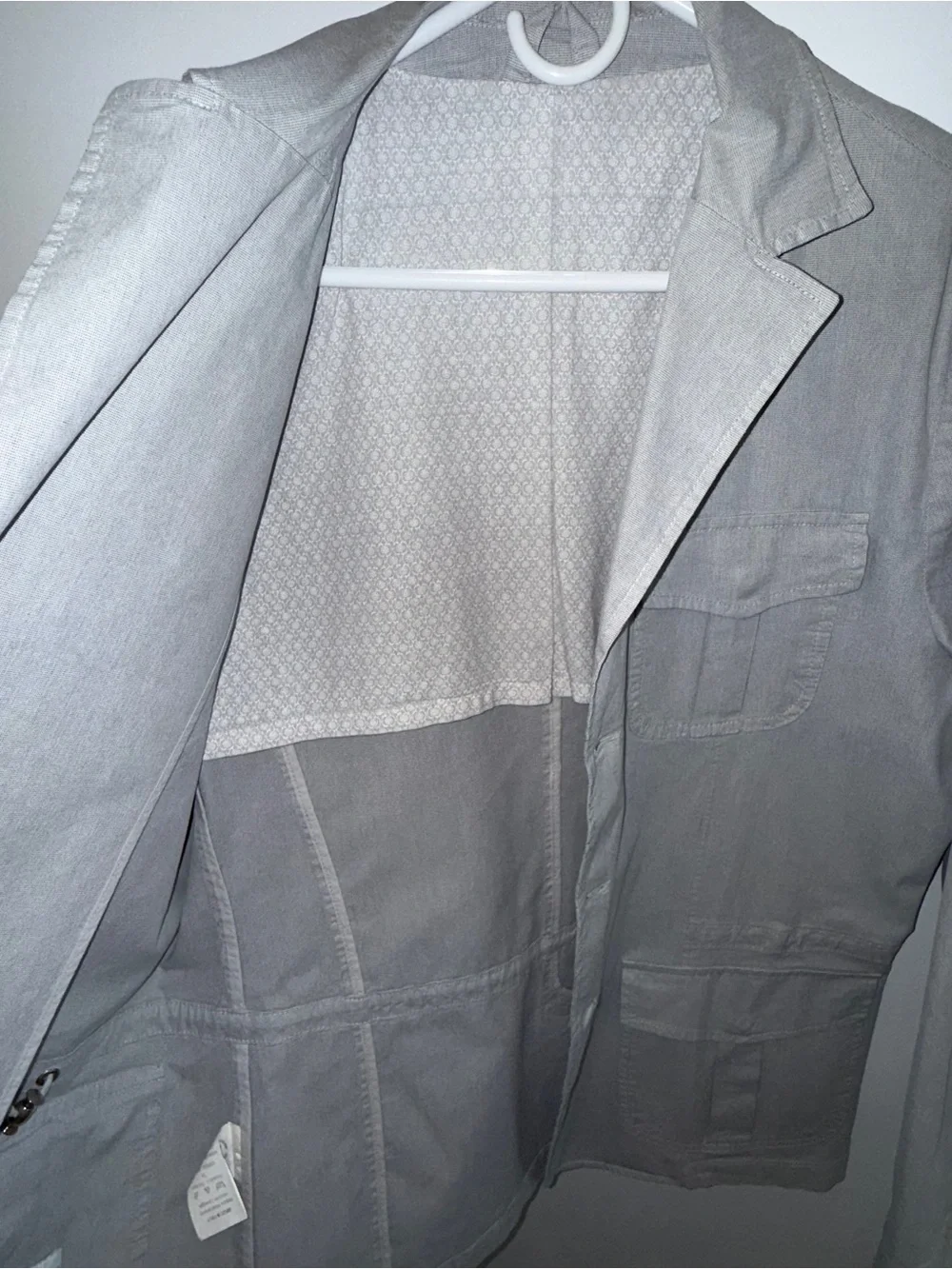 Men's Light Gray Military Field Jacket - Four-Pocket Utility Blazer